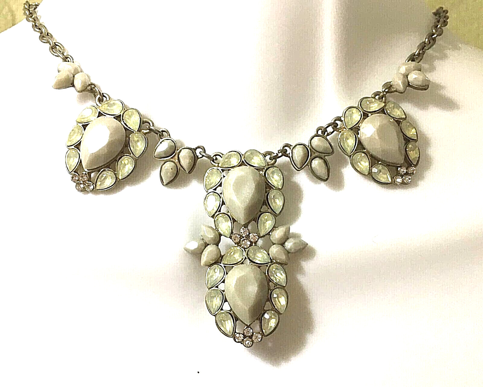 Art Deco Style Statement Necklace Gray Clear Rhinestones Vintage Glam Pendant