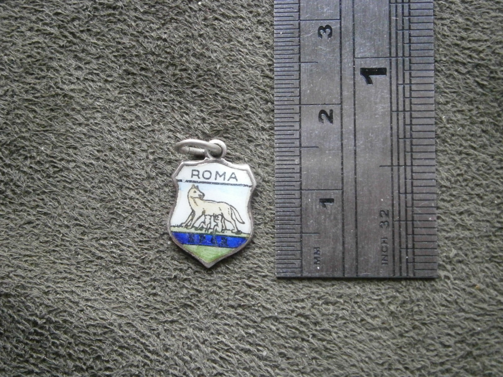 Small Roma Rome Romulus Remus Statue Vtg 800 Silver Enamel Travel Bracelet Charm