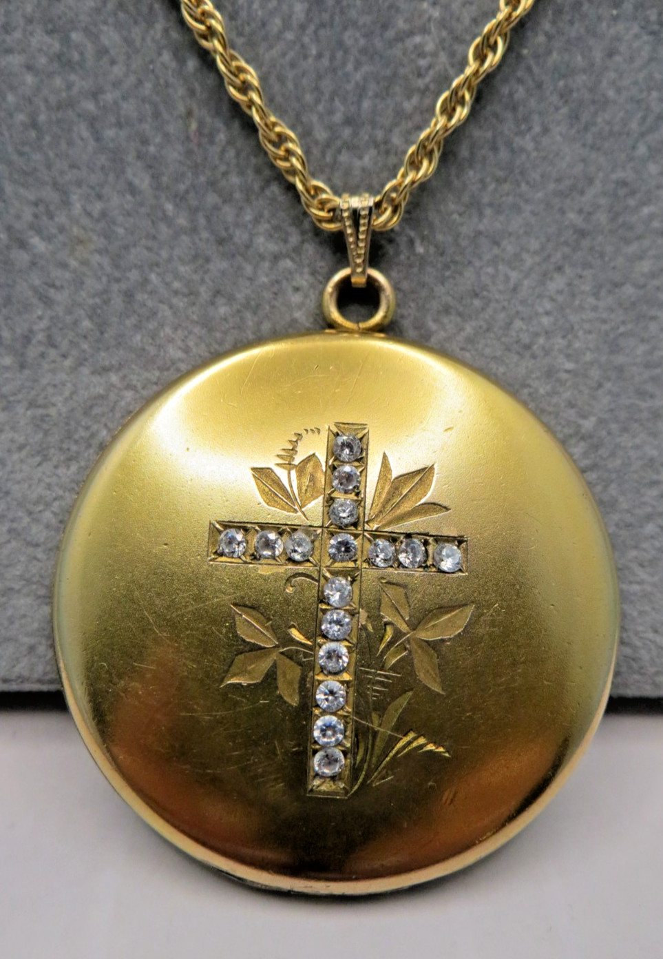 Vintage B&B 14k GF Yellow Gold Filled Chain Necklace Large CZ Cross Locket #408