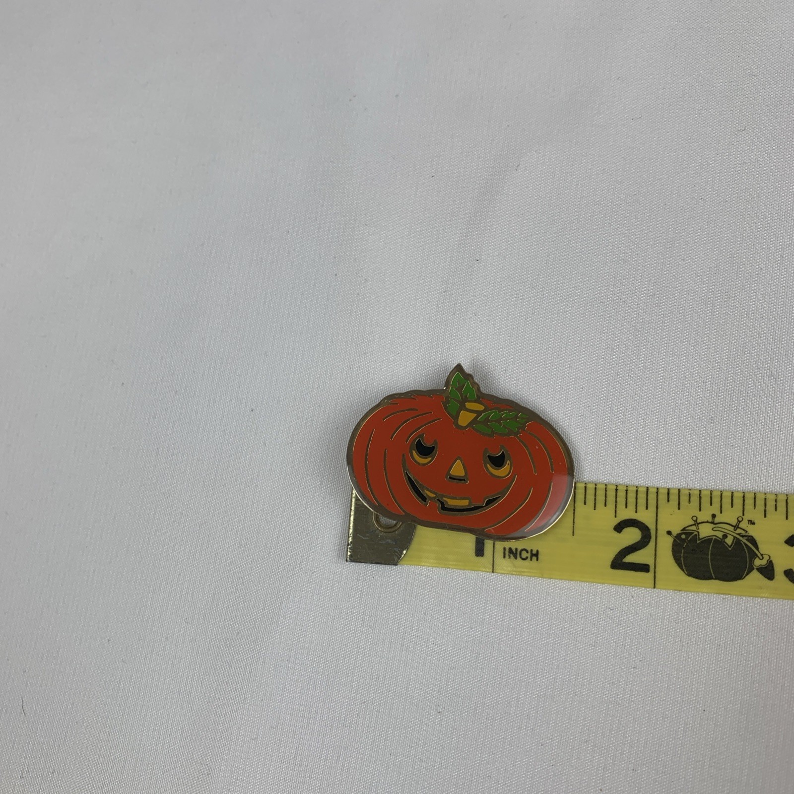 Vtg Smiling Jack O Lantern Pumpkin Pin Enamel Halloween 1.50” Long Pin