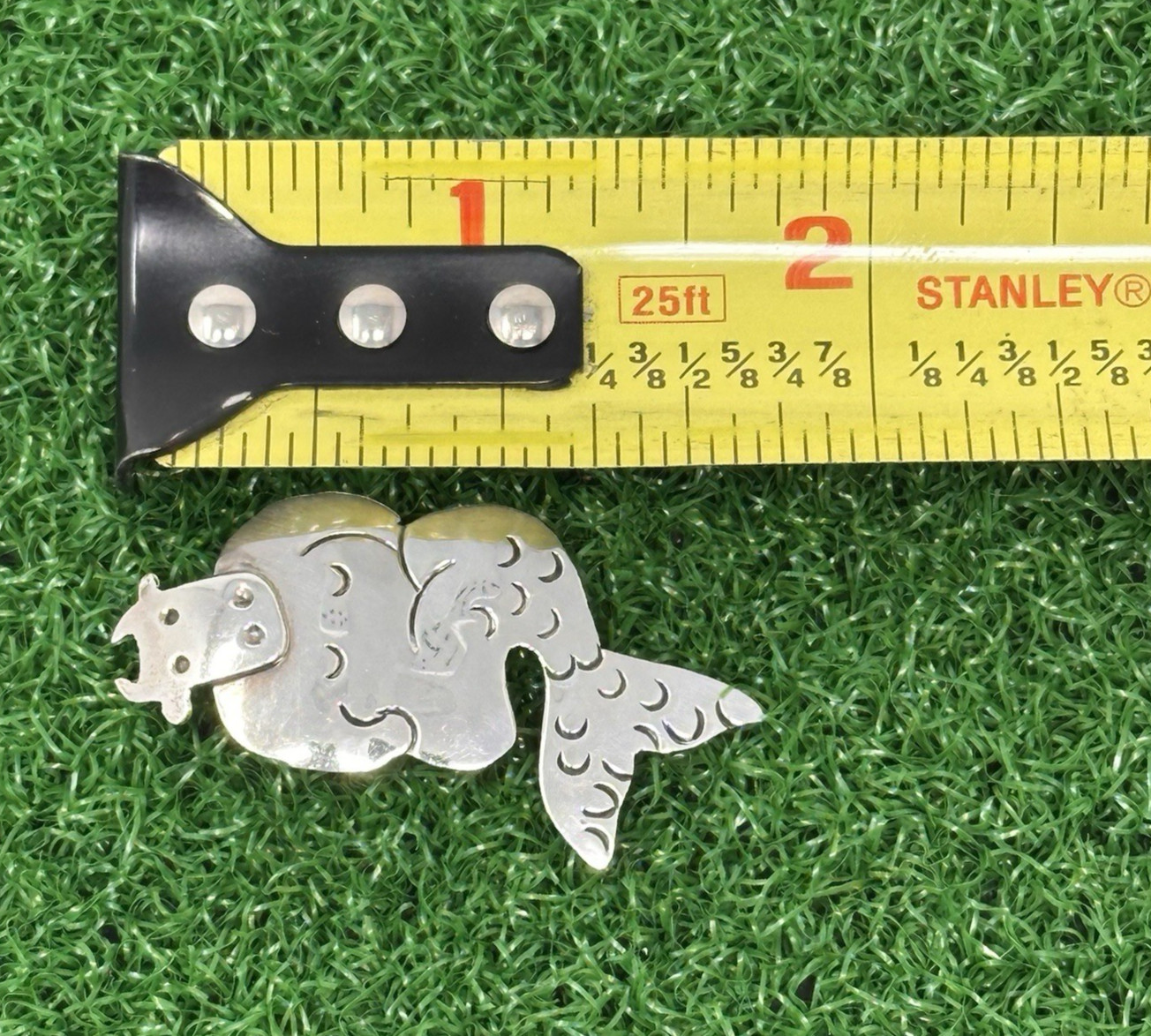 1990s Far Fetched Silver Cow Mermaid Brooch Pin Mexico Modernist Figural Jewelry