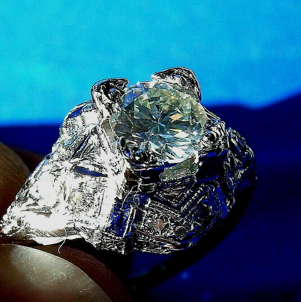 Original EARTH MINED DIAMOND Deco Engagement Ring 1 ct Vintage PLATINUM Sapphire