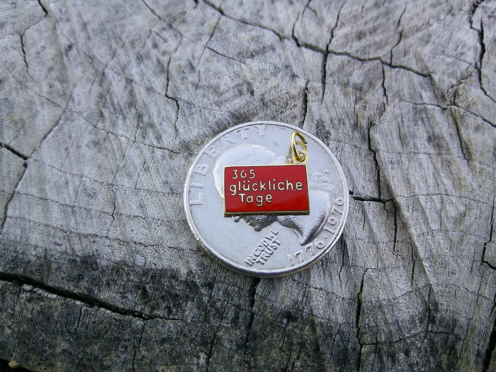 GERMAN Art Deco 14K Gold Enamel 365 glückliche Tage lucky Days Pendant Charm 🍀