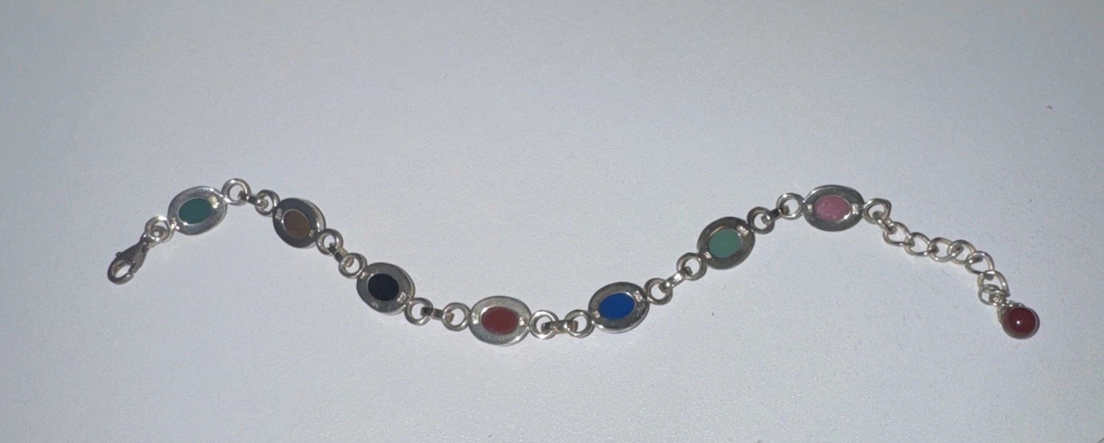 Vintage Egyptian Scarab Multi Gemstone Bracelet 925 Sterling Silver