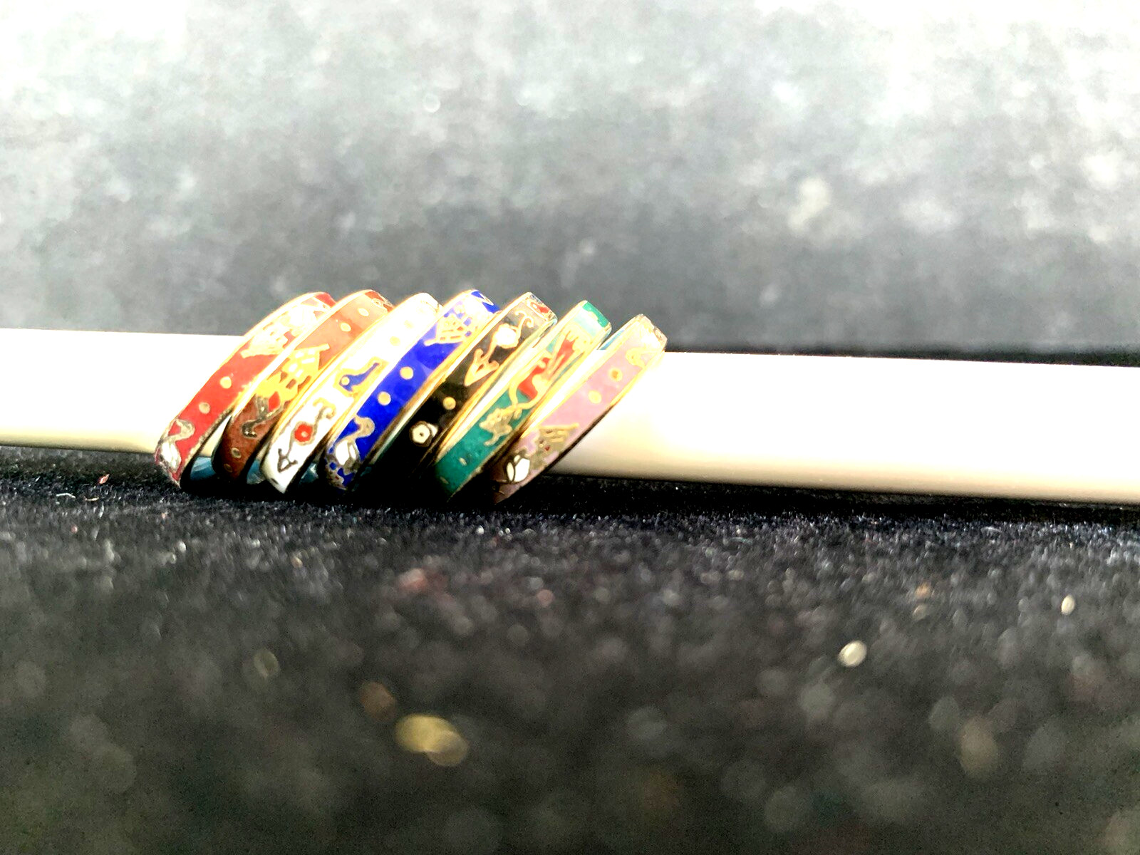 Vintage Cloisonné ring 7colors /set