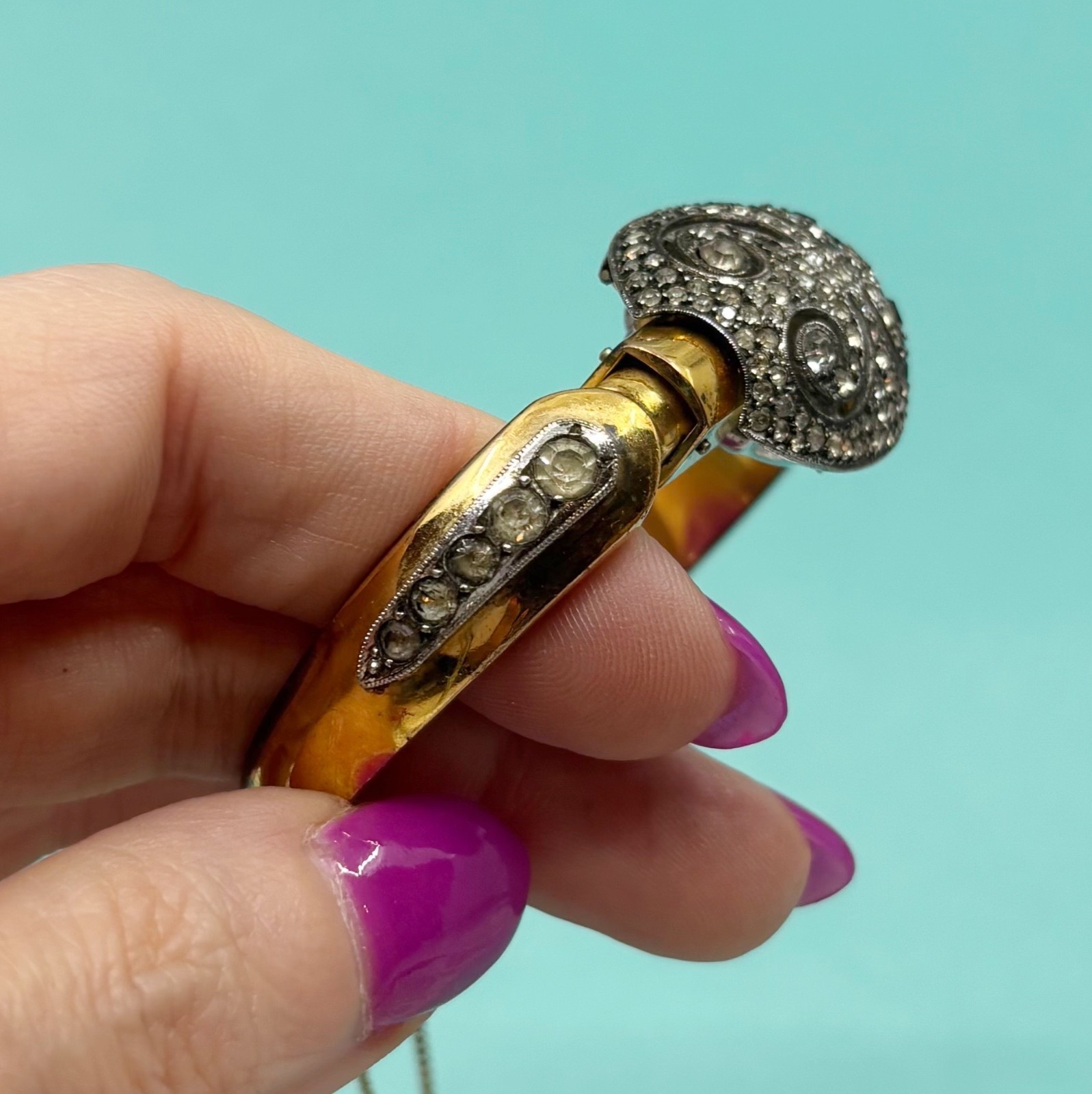 French Potens Prima Hidden Watch Bracelet Paste Set Gold Filled Retro