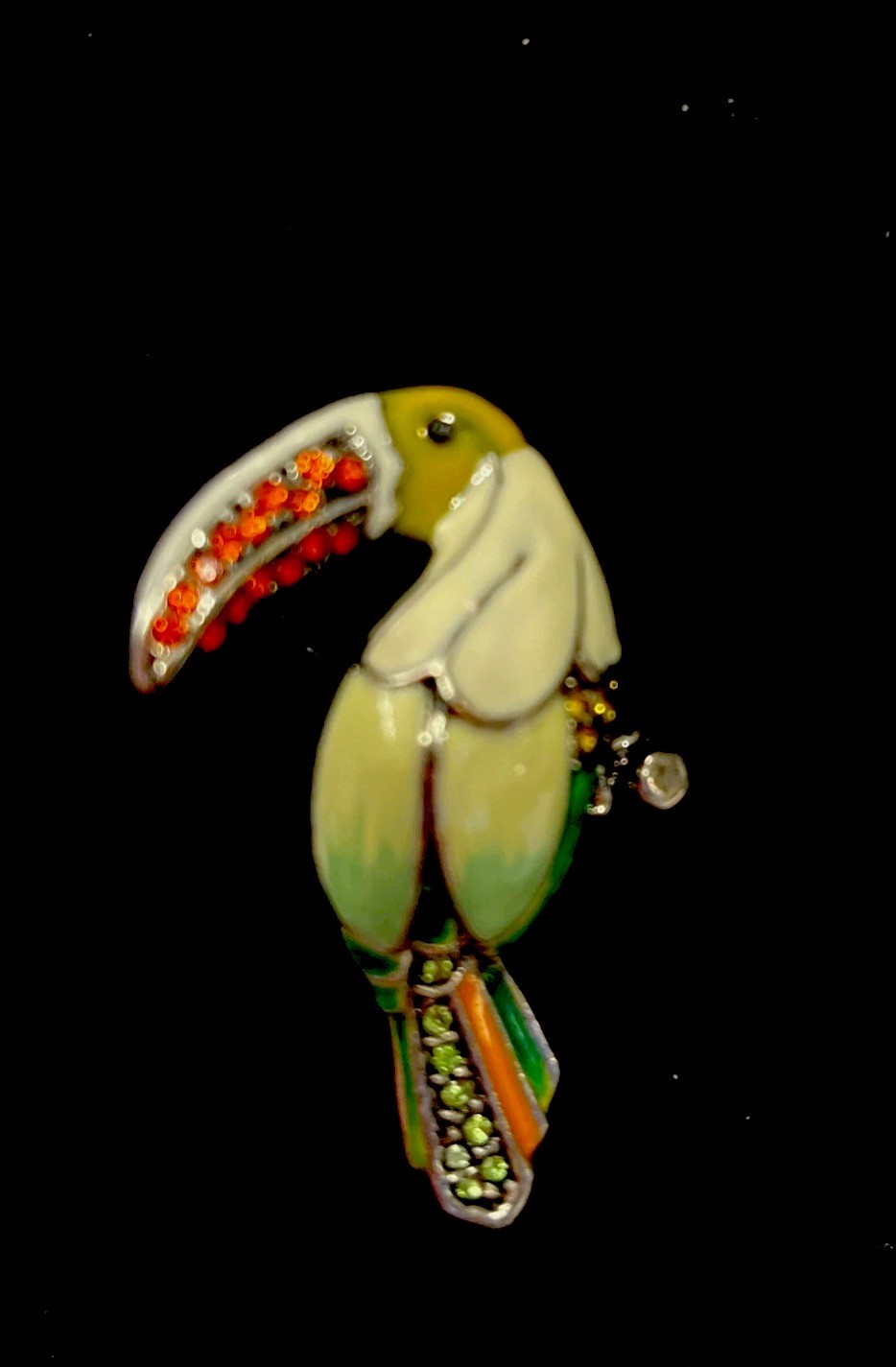 VTG Enamel Rhinestone Lucite Silver Metal Alloy Wire Rhinestone Bird Brooch 1950