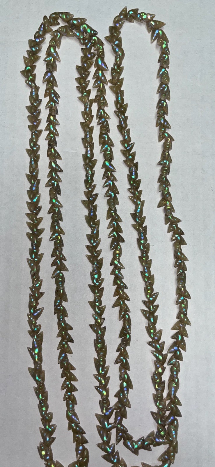 Vintage Tasmanian Maireener shell necklace features rare, iridescent shells 70”