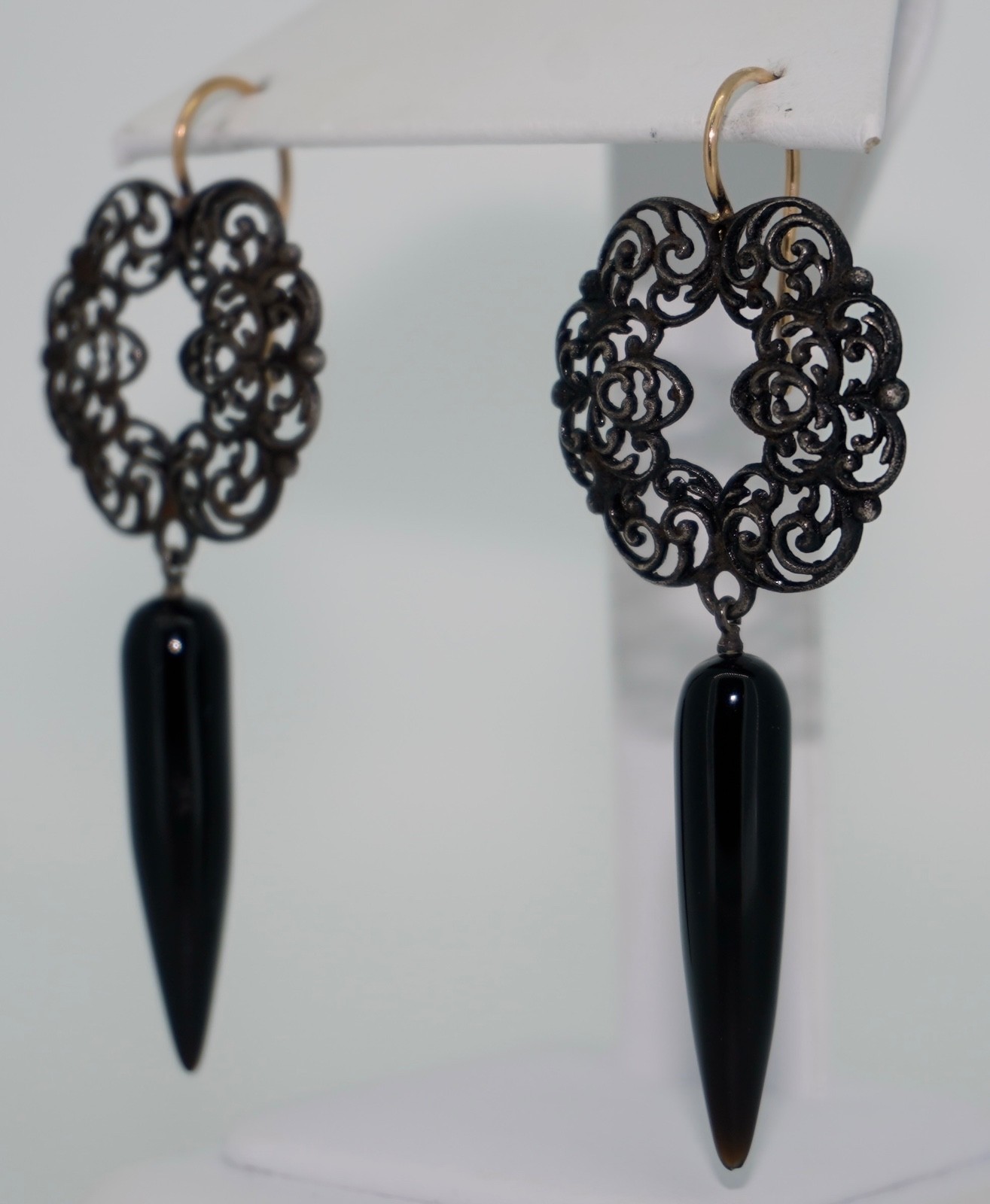Antique Berlin Iron 14K & Onyx Earrings