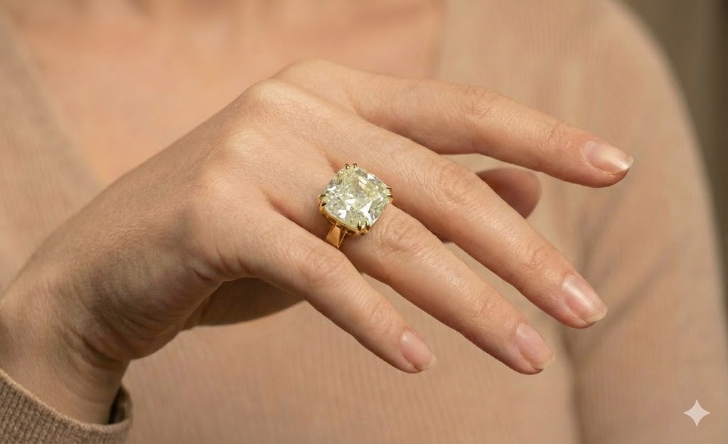 14k Yellow Gold Engagement ring 21.18ct. Natural Cushion Light Yellow Diamond