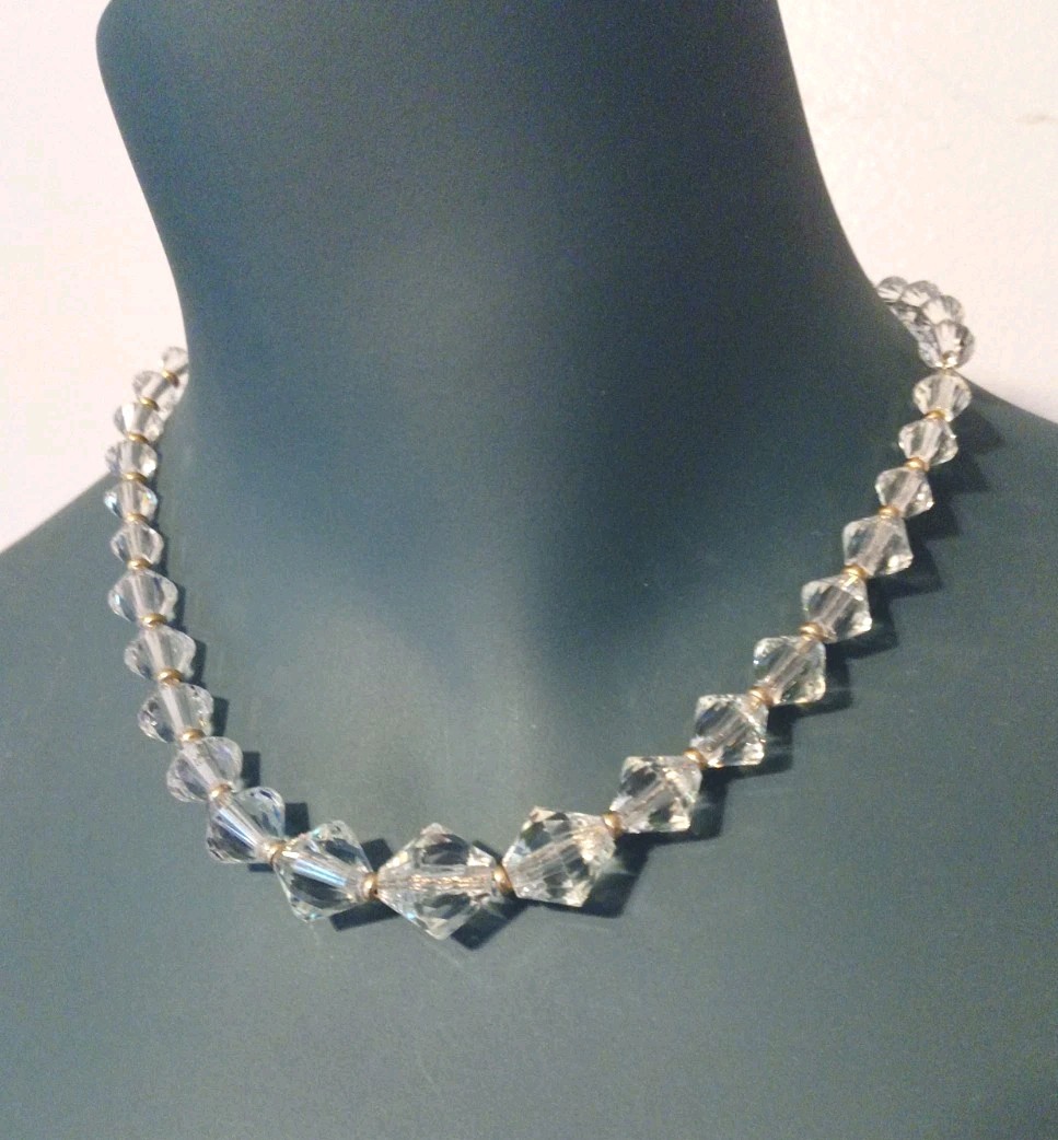 Antique Faceted Graduated Crystal Necklace W/Gold Filled Clasp&Spacer Beads