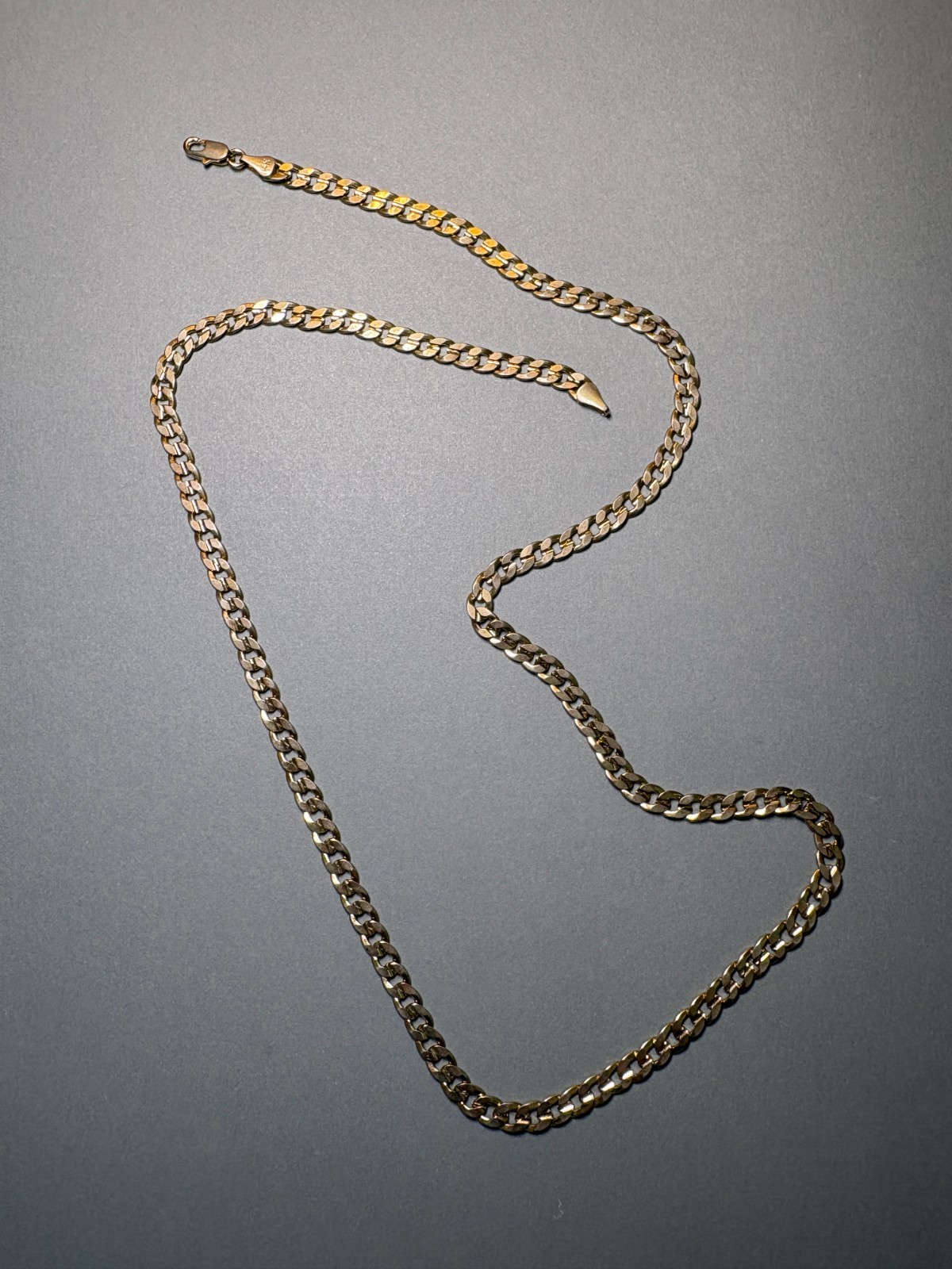 Vintage Curb Link Chain Necklace 23″ Stamped 14K Gold Tone Plated Shows Wear