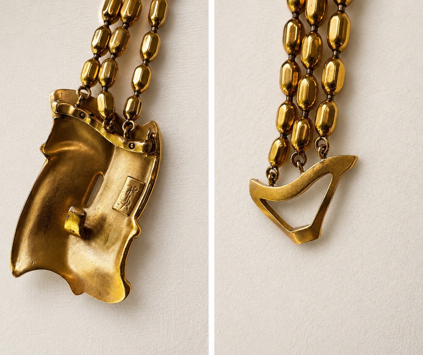 VTG YSL Yves Saint Laurent Gold Tone Statement Necklace Triple Strand Beads