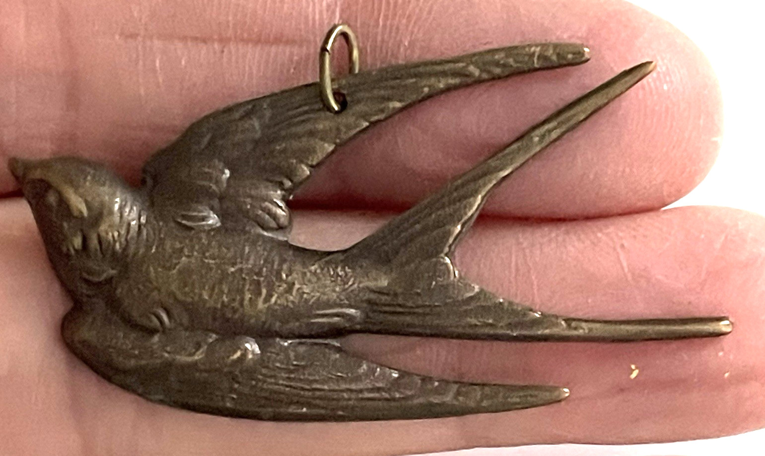 BRASS BIRD PENDANT Only Stamped Metal Diving Flying Swallow 3.5″ No Chain