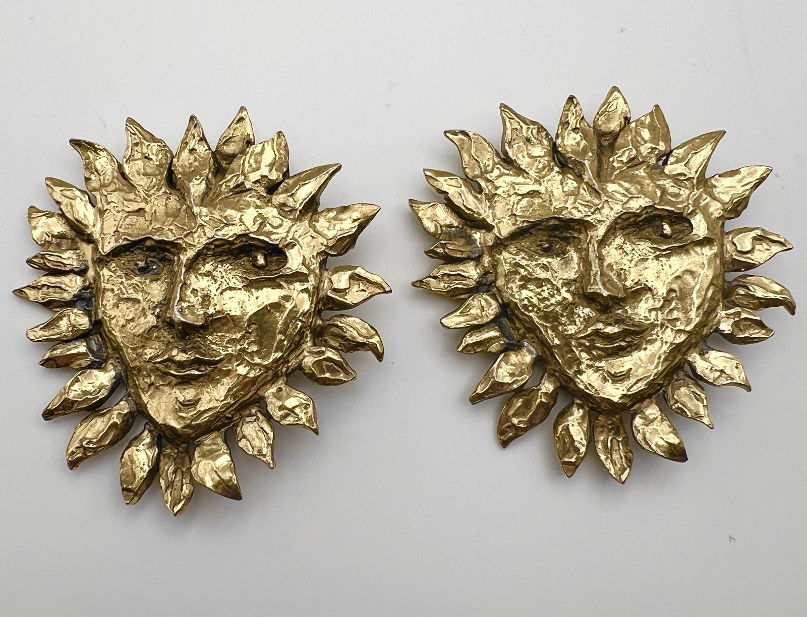 Vintage Yves Saint Laurent YSL Paris Robert Goossens Golden Sun Face Earrings