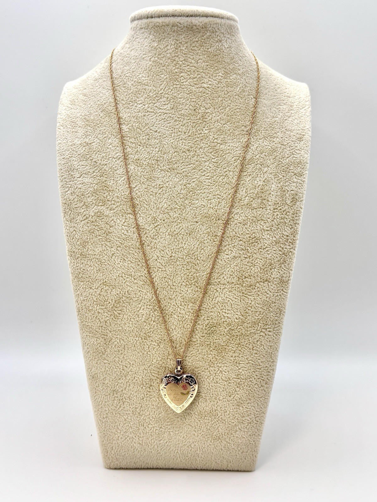 Vintage Tru-Kay TK 14k Gold Filled Heart Locket Forever In My Heart Rose 18”
