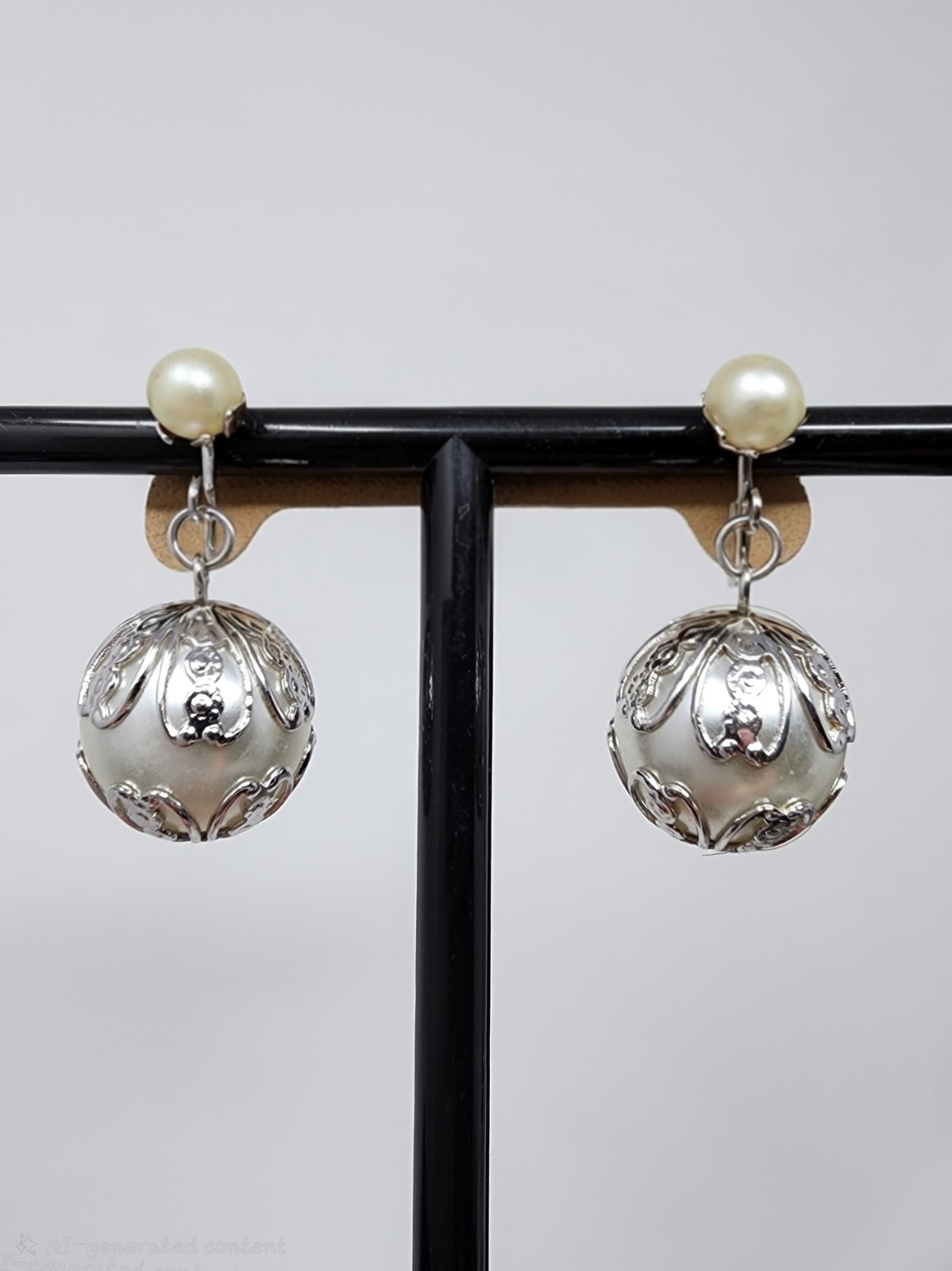 Vintage Sarah Coventry Chain Ability Earrings Faux Pearl Filigree Dangle Clip On
