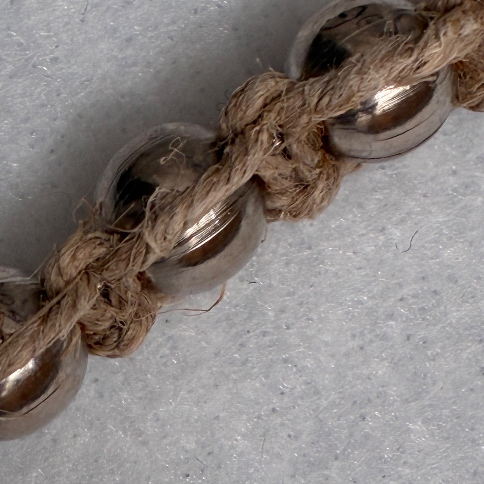 Stainless Steel Ball Chain Choker Necklace Wrapped in Jute