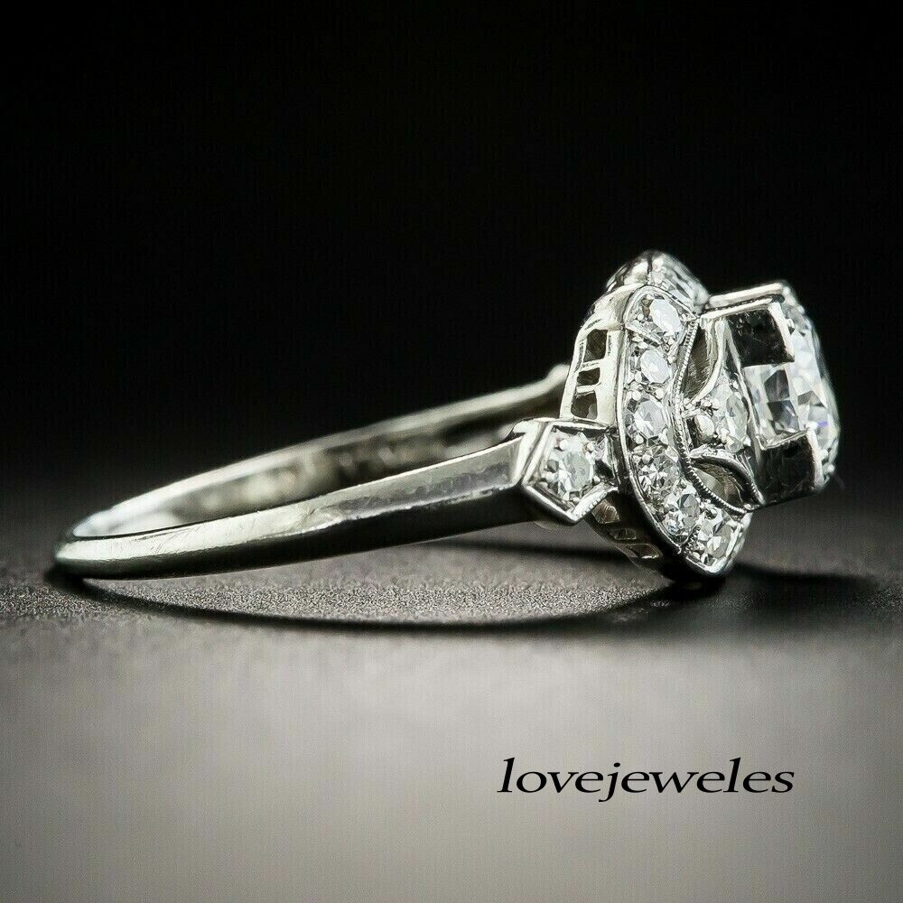 2.90CT Lab-Created Round Cut Diamond Art Deco Vintage Ring 14K White Gold Finish