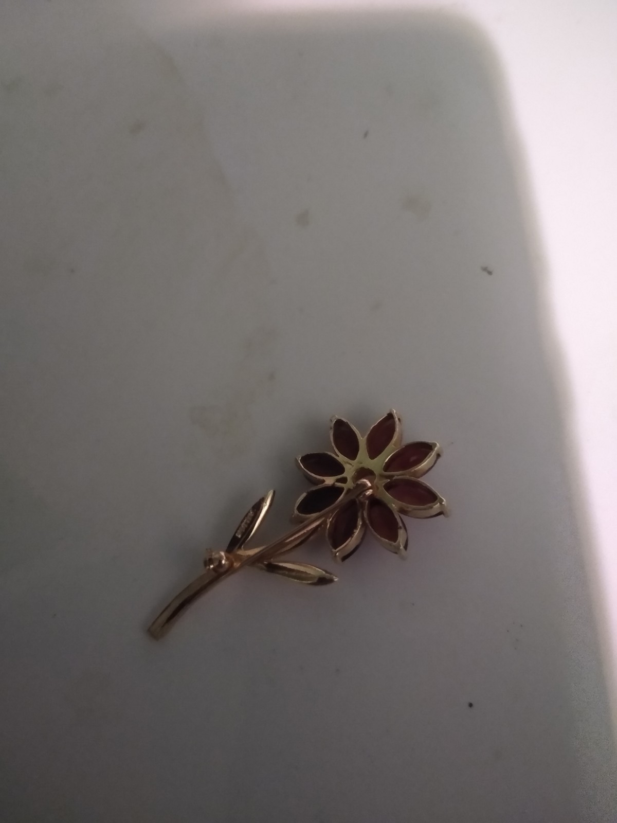 OPAL AND GARNET 14K YELLOW GOLD FLOWER PIN BROOCH