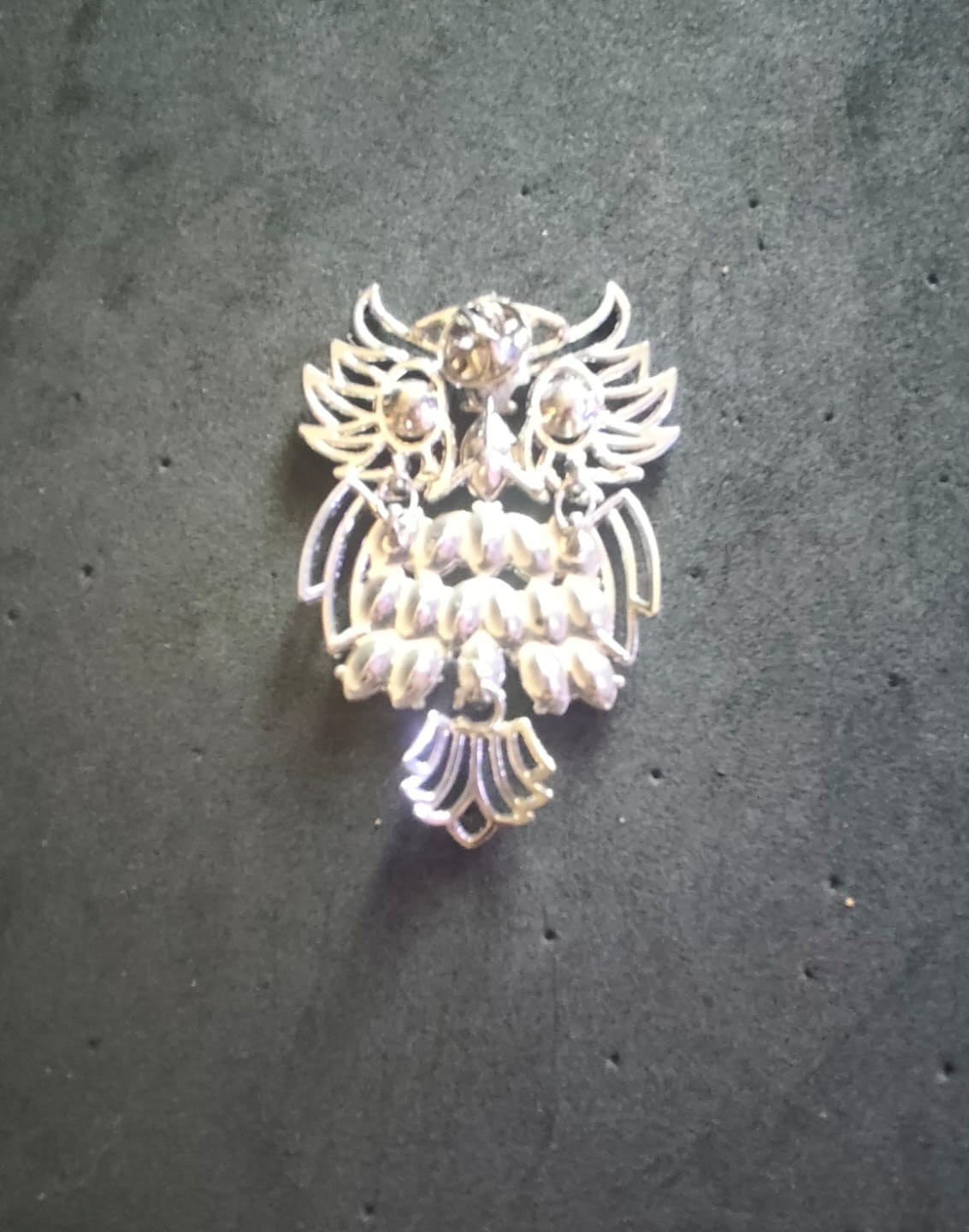 Large Vintage Owl Brooch Blue Green Enamel Rhinestone Silver Tone Bird Pin 64mm
