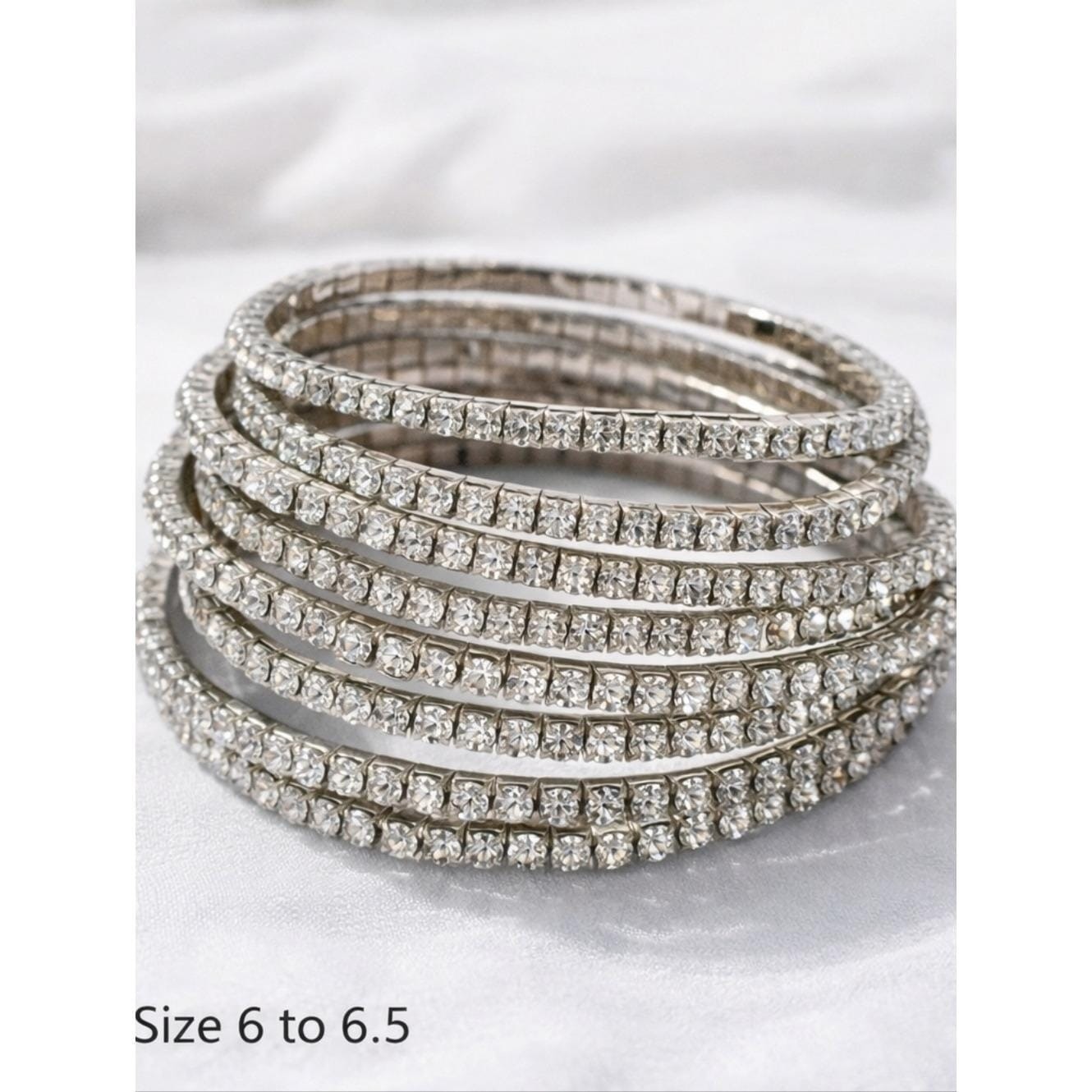 Vintage Silver Tone Rhinestone Wrap Coil Bracelet Sparkle Bracelet Sizw 6 To 6.5