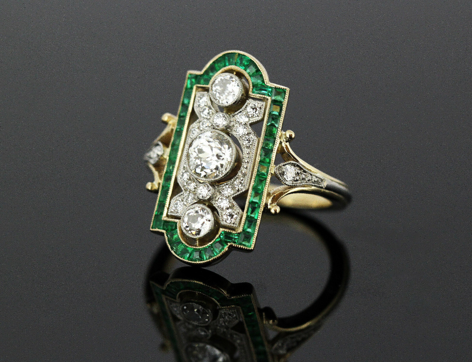 1.85Ct White Round CZ Vintage Art Deco Ring In 14K Yellow Gold Plated 925 Silver