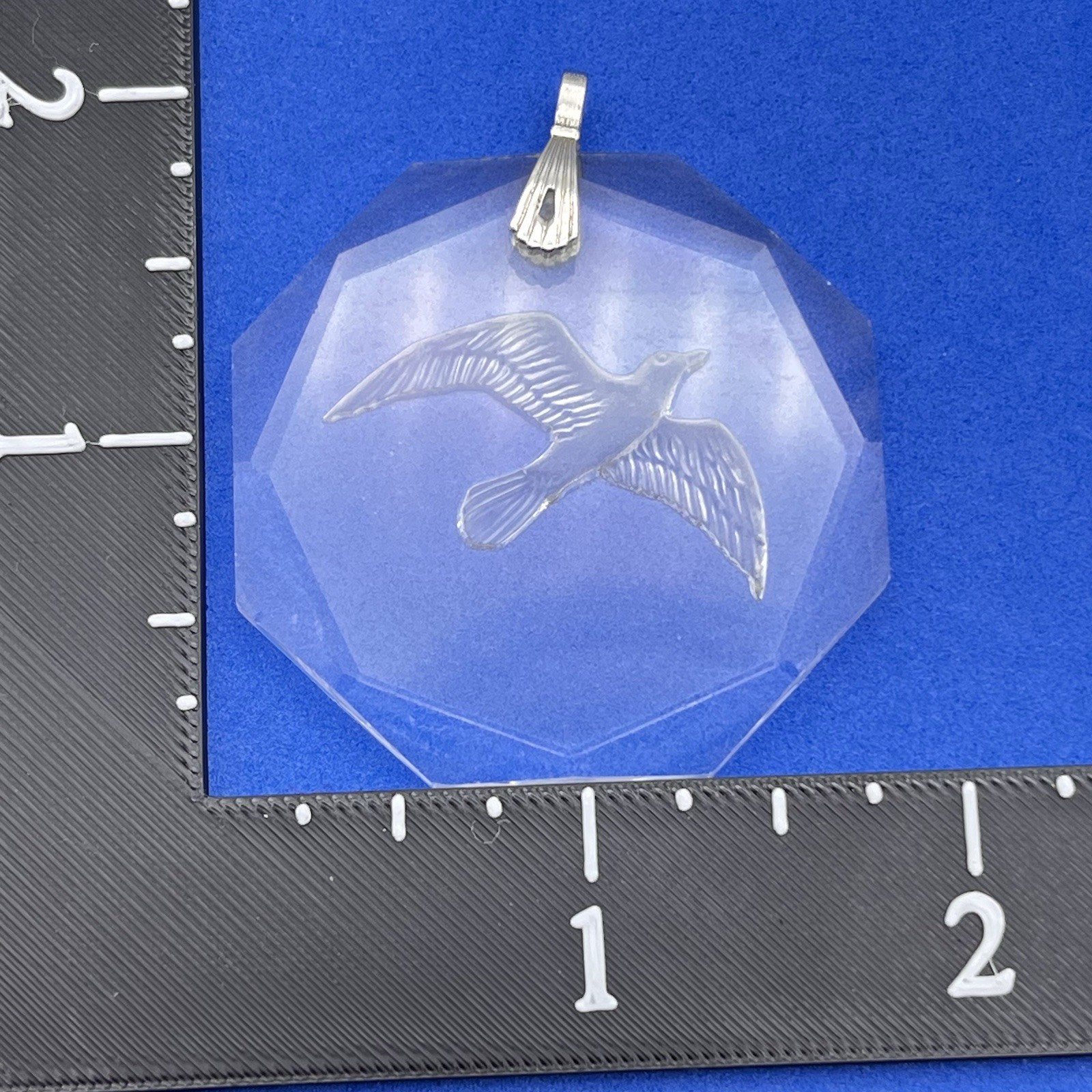Glass Seagull Pendant Reverse Carved 1.75″