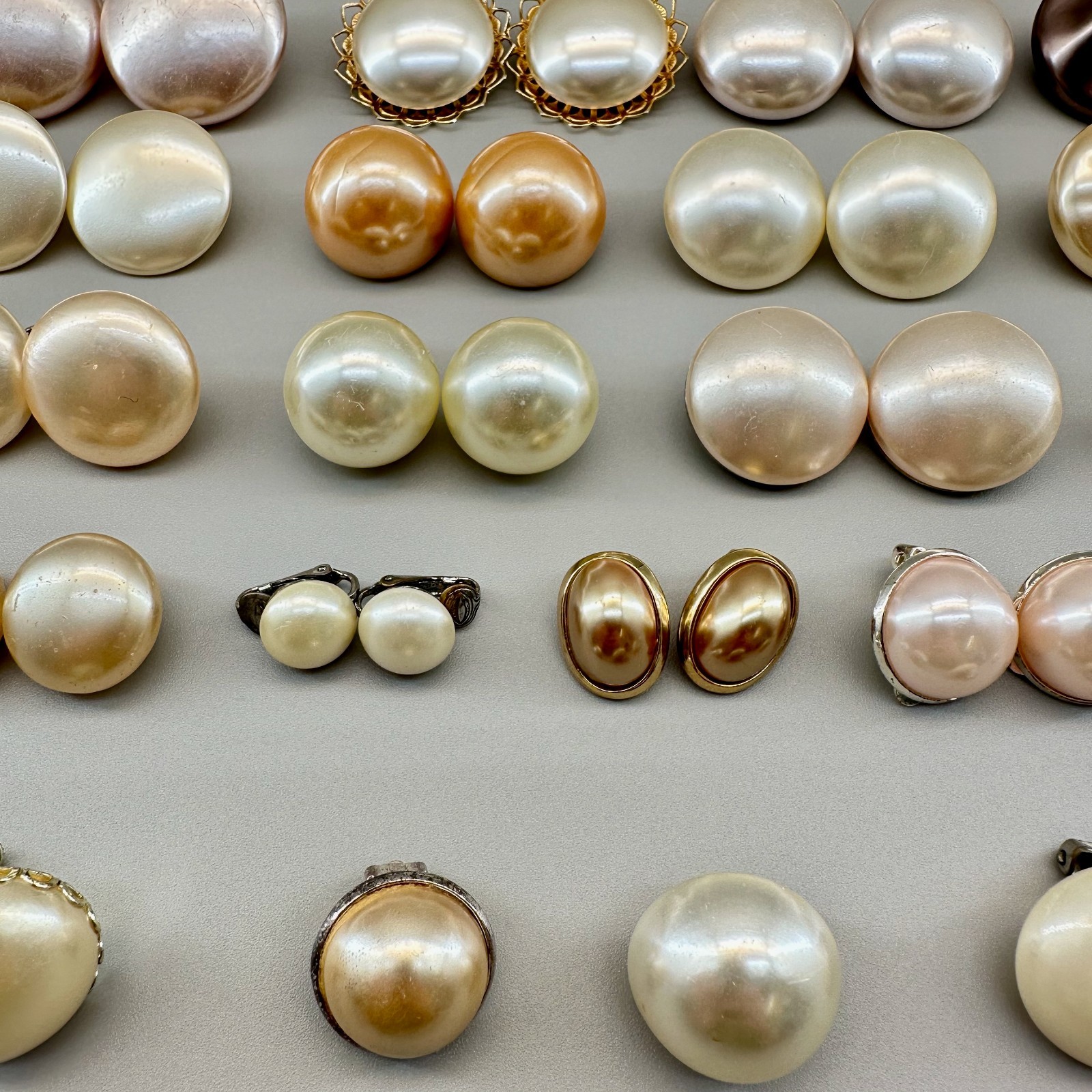 Vintage Clip Earrings Lot 20 Pairs 5 Single Assorted Faux Pearl Some Signed