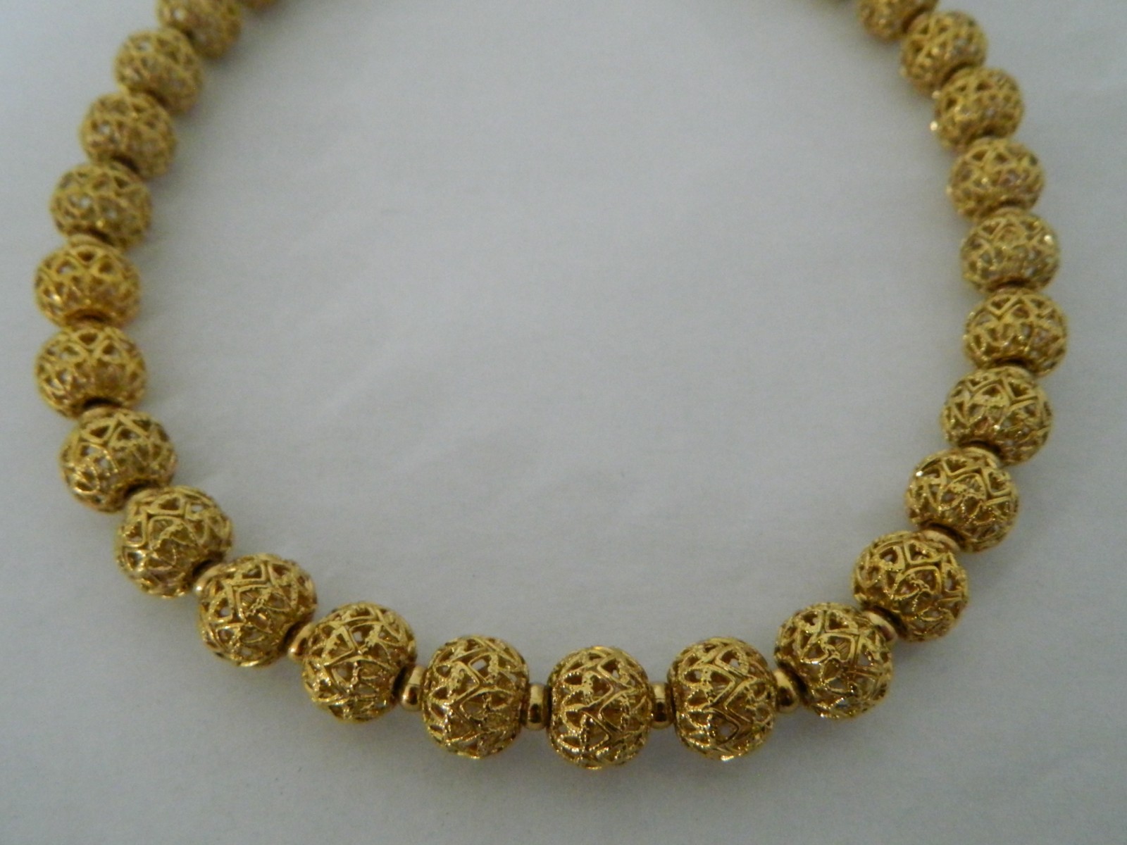 Vintage Monet Mid Century Filigree Lace Beaded Choker Necklace Gold Tone