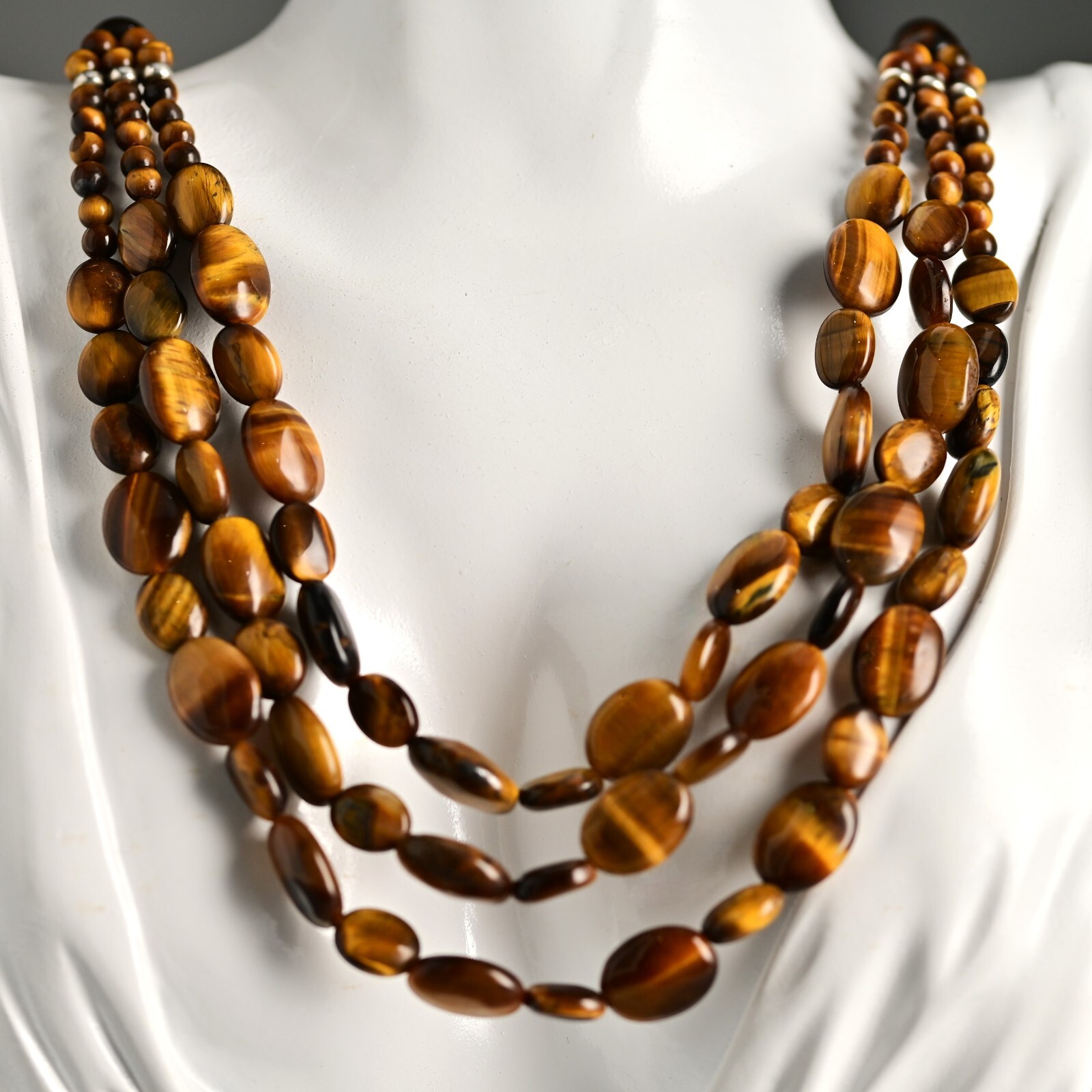 Vintage Original Designer 925 Sterling Silver Tiger Eye Gemstone Estate Necklace