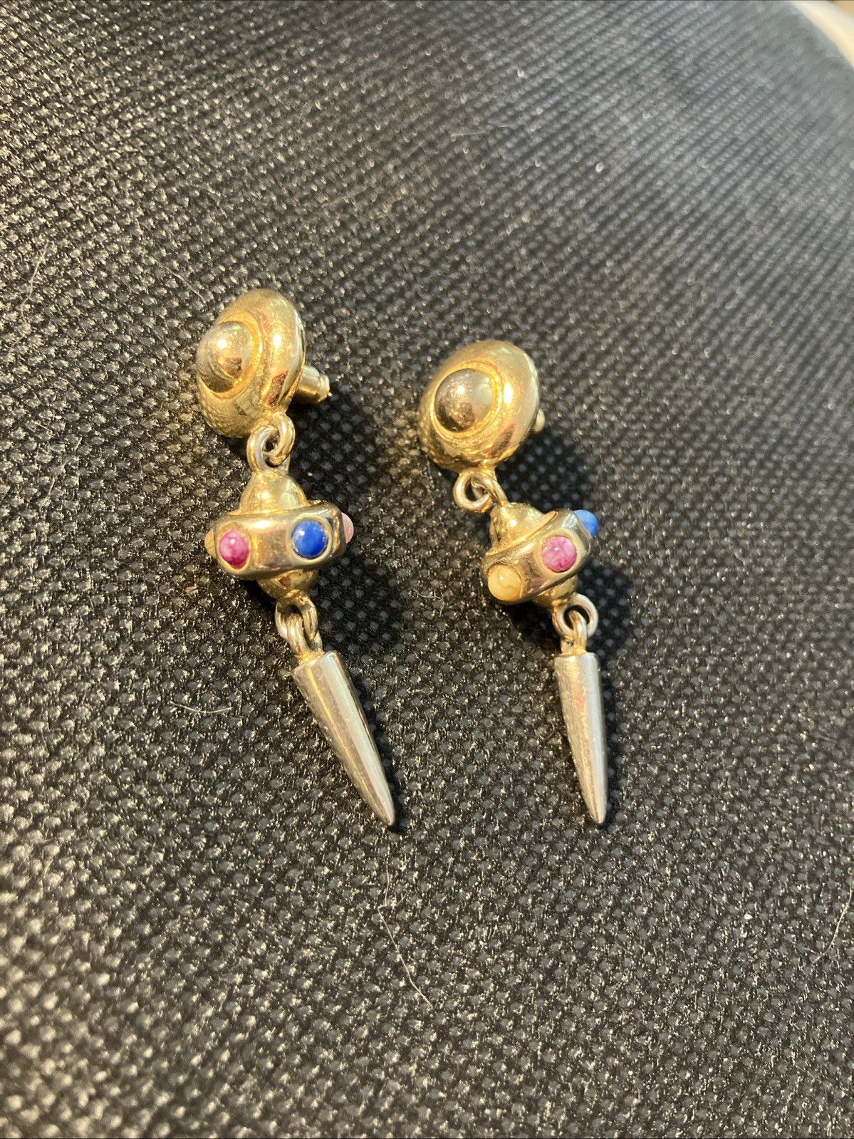 Gold Tone Earrings Pierced Cabochon Stones Stambouli Style