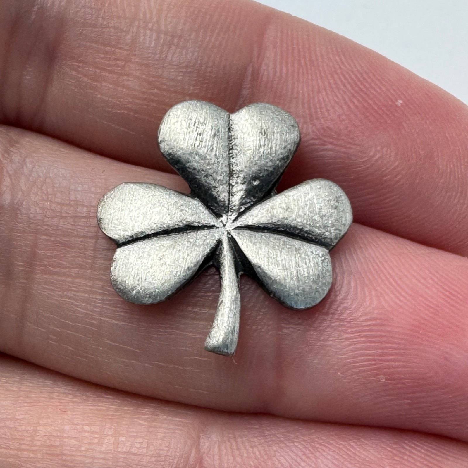 Four Leaf Clover Lapel Pin Silver Tone Pewter Lucky Charm Vintage