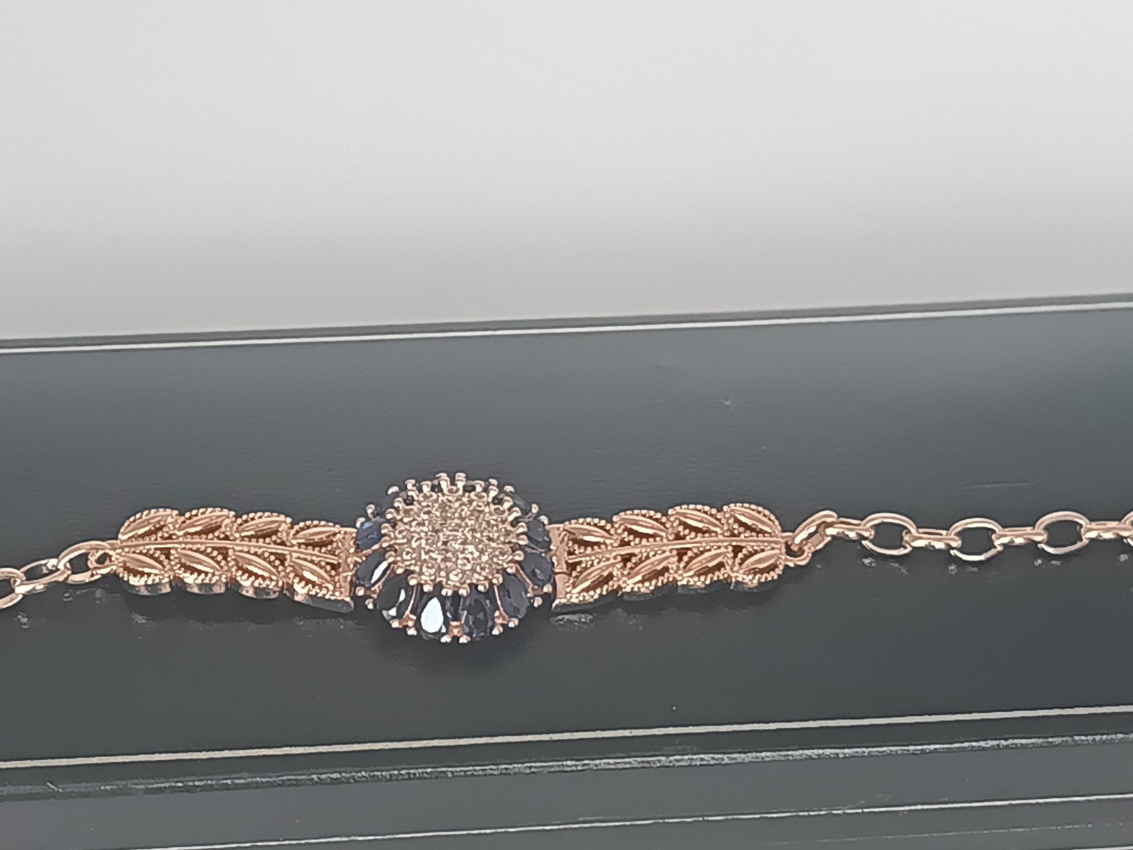 Vintage 1990-s Rolled Gold Sapphire Bracelet- Hallmarked 585 RG!!