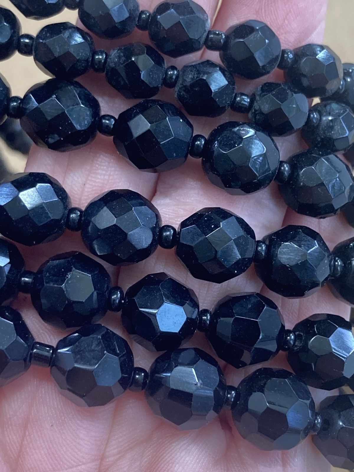 Vintage Black Glass Bead Necklace Lot ~ 1 lb wear or craft