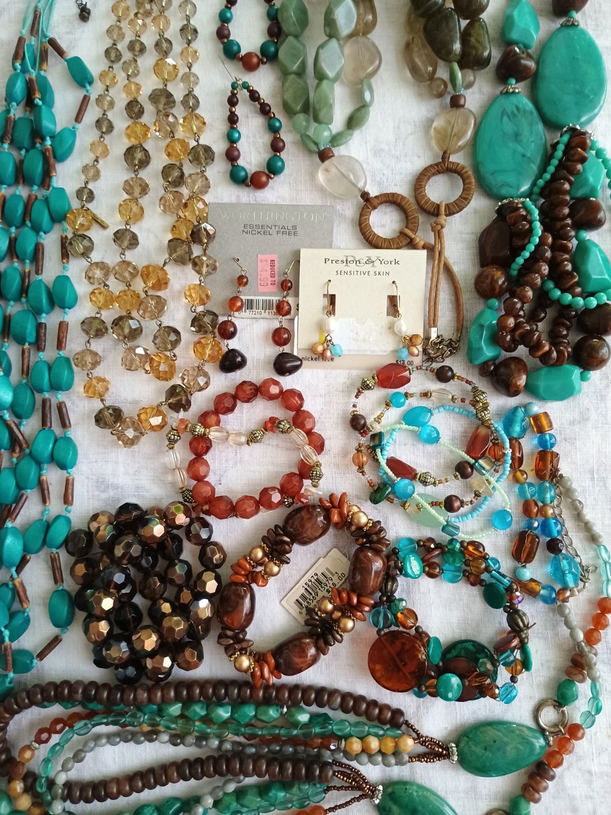 VTG Jewelry Lot Turquoise Green Earthy Colors Boho Necklaces Bracelets Resellers