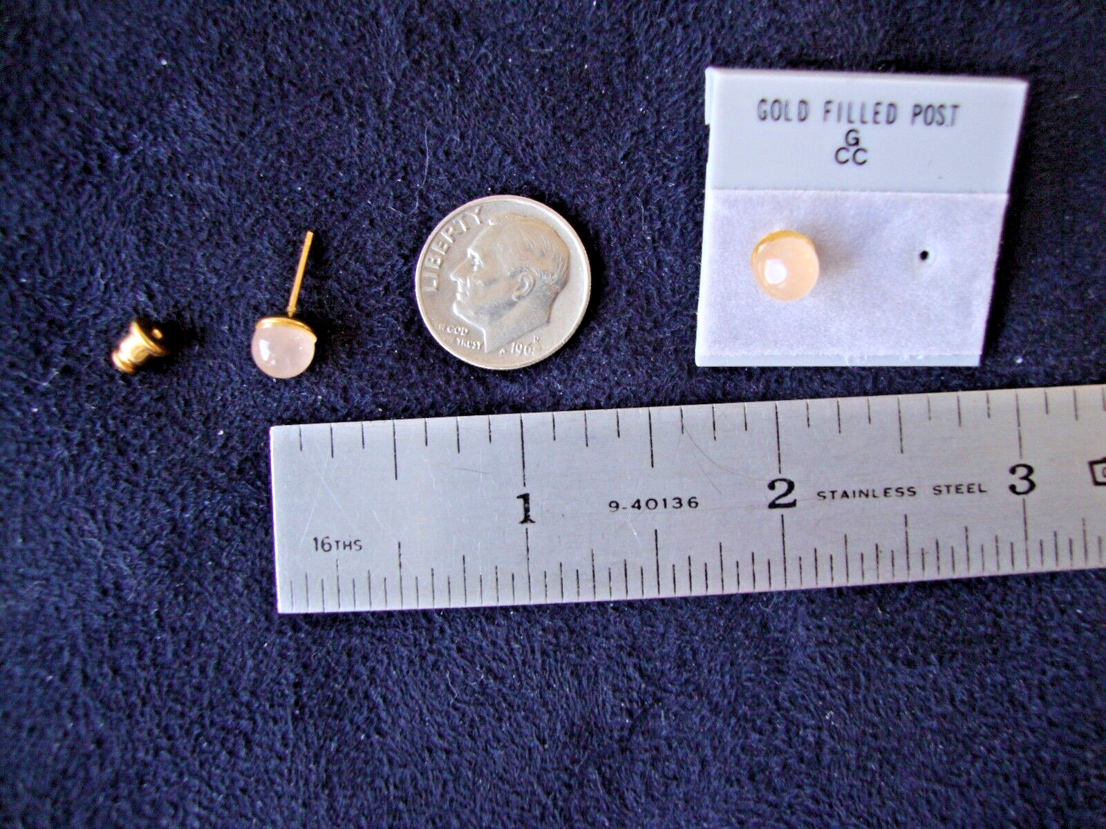 VINTAGE 1970s CLASSIC ROSE QUARTZ 6MM BEAD/BALL GOLD FILLED POST STUD EARRINGS