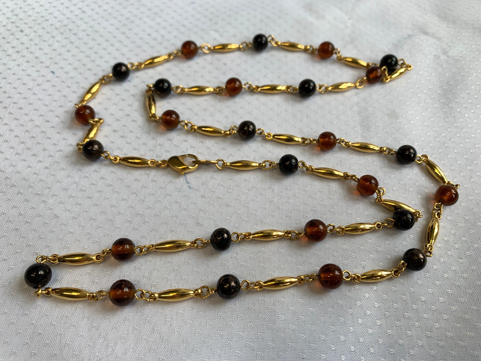 Vtg Costume Jewelry Lot Enamel Tiger’s Eye Faux Amber / Onyx / Gemstones