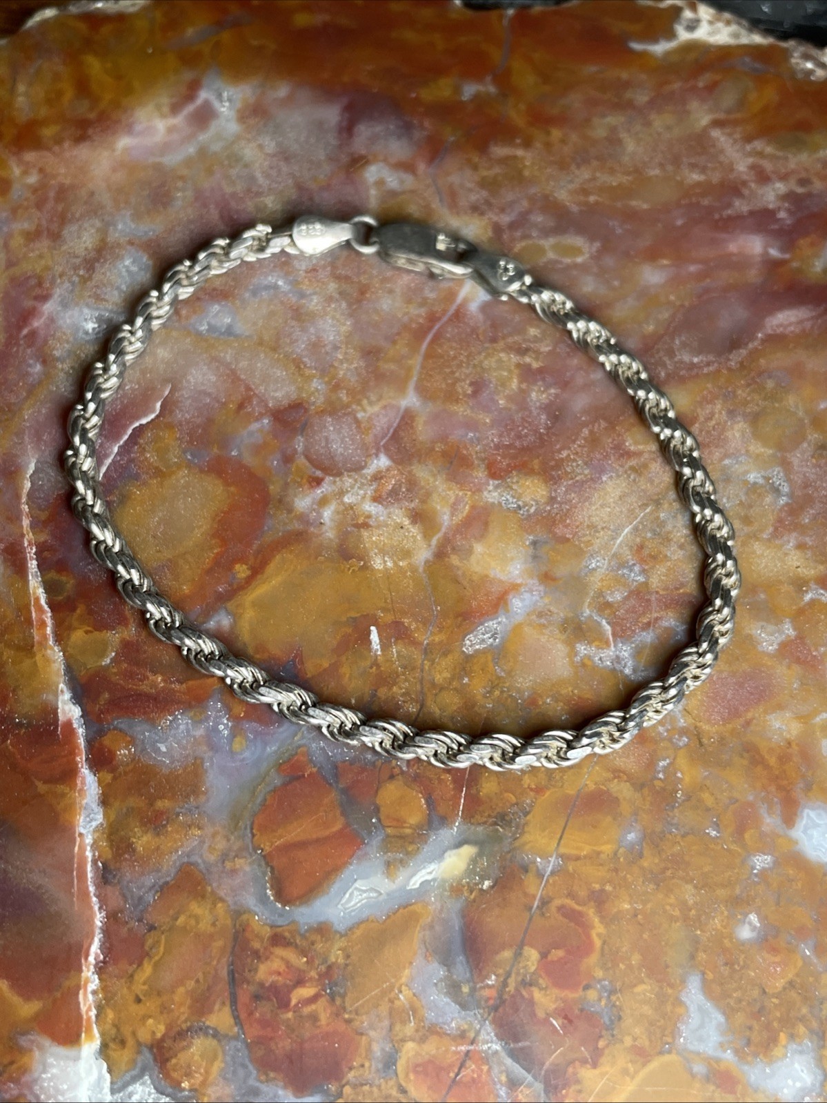 Vintage Italy Sterling Silver Rope Chain Bracelet 7.25”