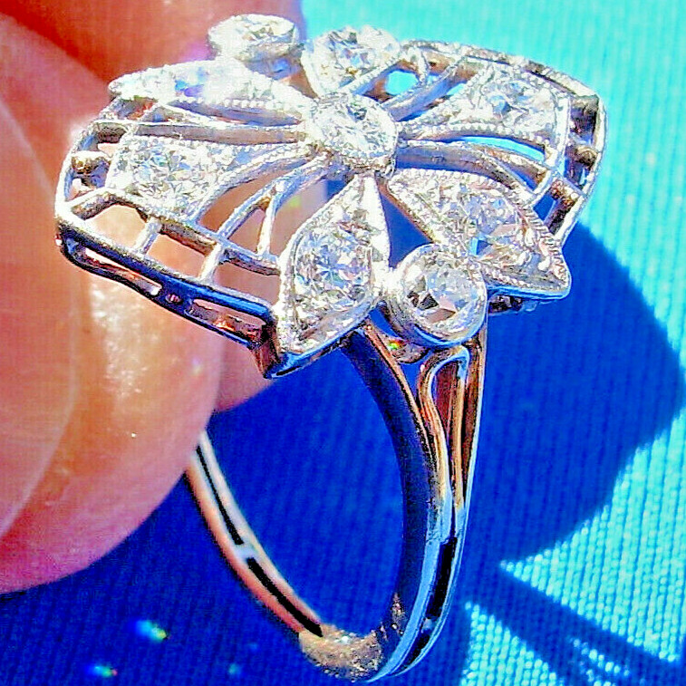 Original EARTH MINED DIAMOND Deco Engagement Ring 1 carat Antique PLATINUM 14K