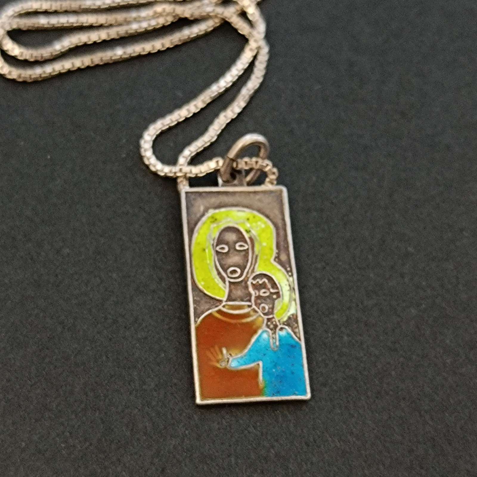 VTG 950 Silver Enamel Necklace Modernist Woman Child Artisan Abstract Pendant