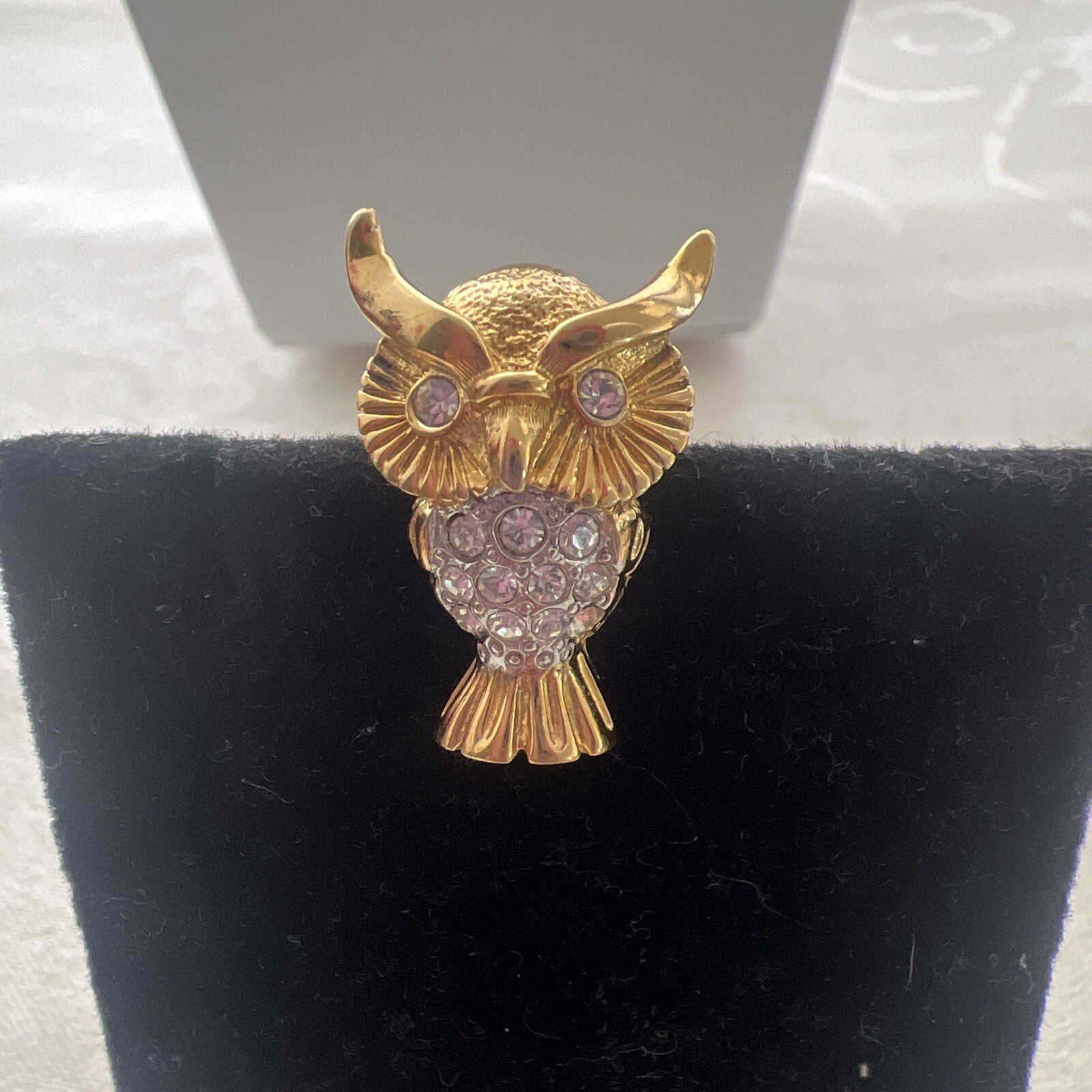 Vintage Rhinestone Owl Pin Brooch
