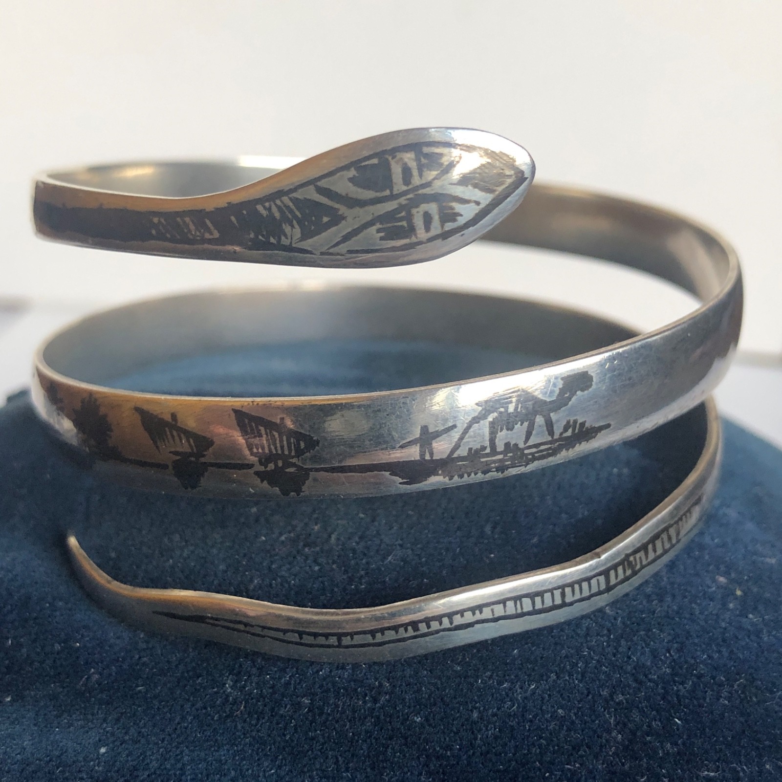 Art Deco Sterling Niello Snake Cuff / Bracelet Egyptian Revival 1930 42 Gram