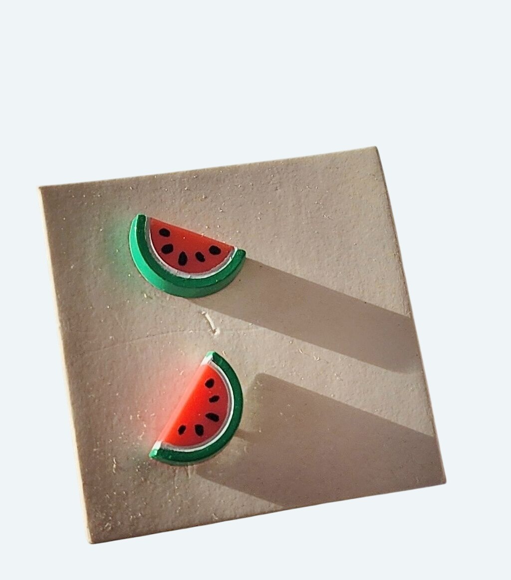 1987 Avon Watermelon Design Earrings Studs Acrylic & Metal Vtg Unused Stock
