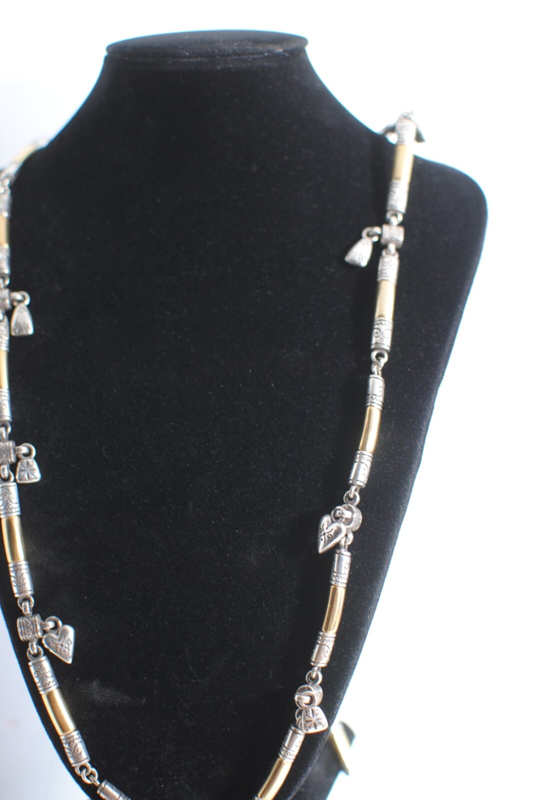 Retro Vintage Shiny Gold Tone Bar Link Chain with Small Charms Necklace 30”