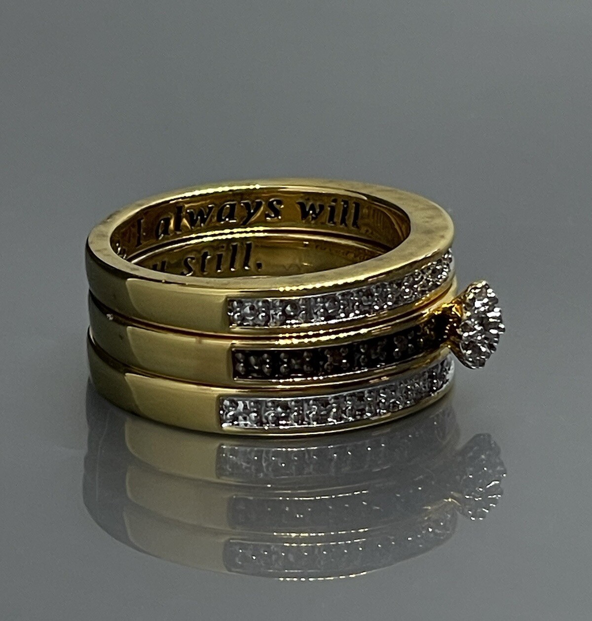 Womens Size 7 Ring Yellow Gold Plated Brown White Diamonds Engagement
