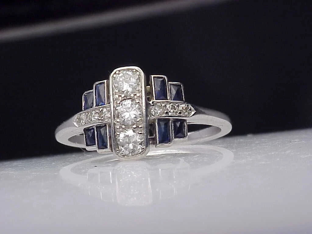 3.5Ct Art Deco Style Lab Created Diamond & Sapphire Anniversary 925 Silver Ring