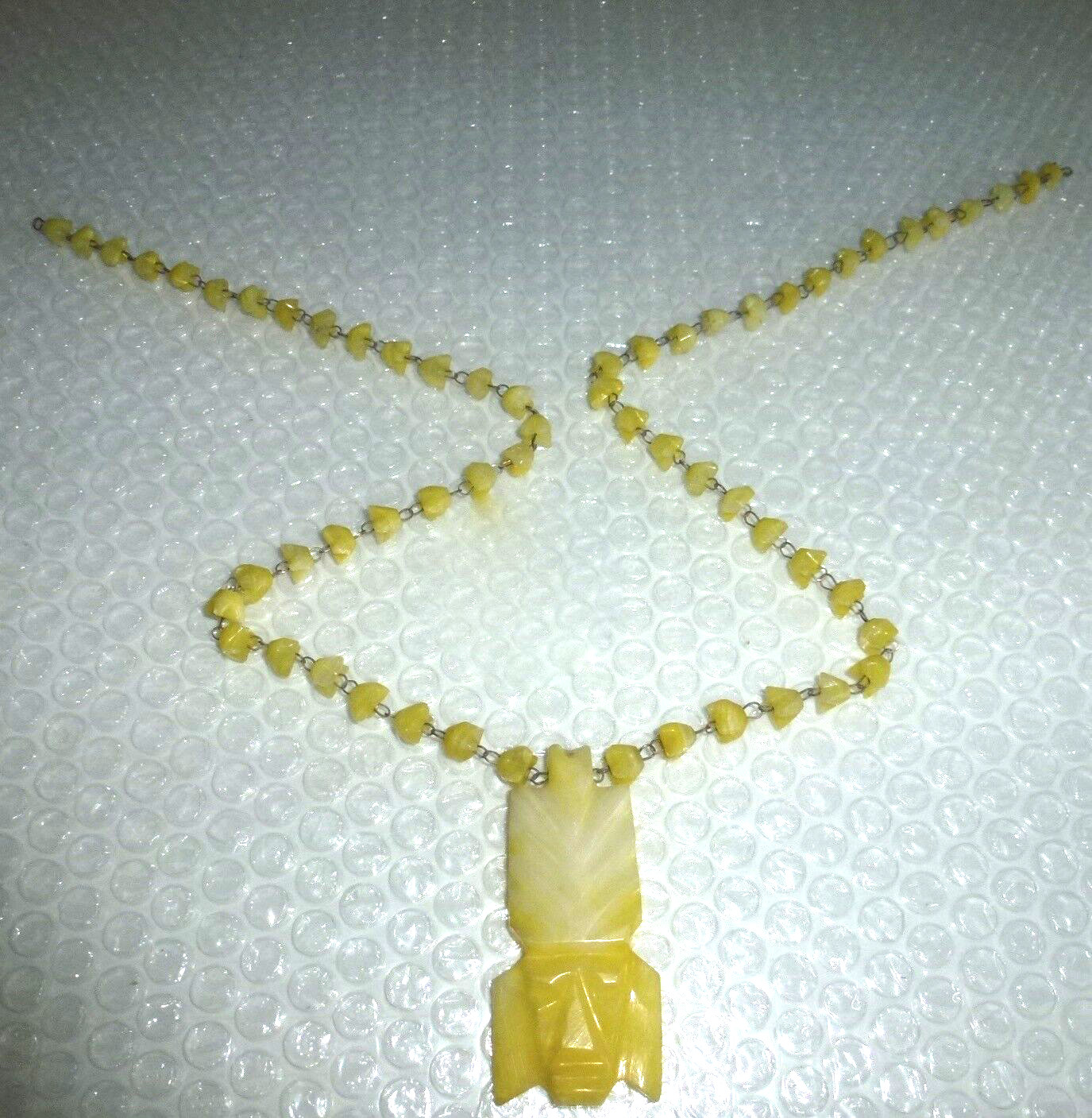nECKLACE YELLOW ONYX PRIMITIVE TRIBAL TIKI PENDANT VINTAGE OOAK JEWELRY neocurio