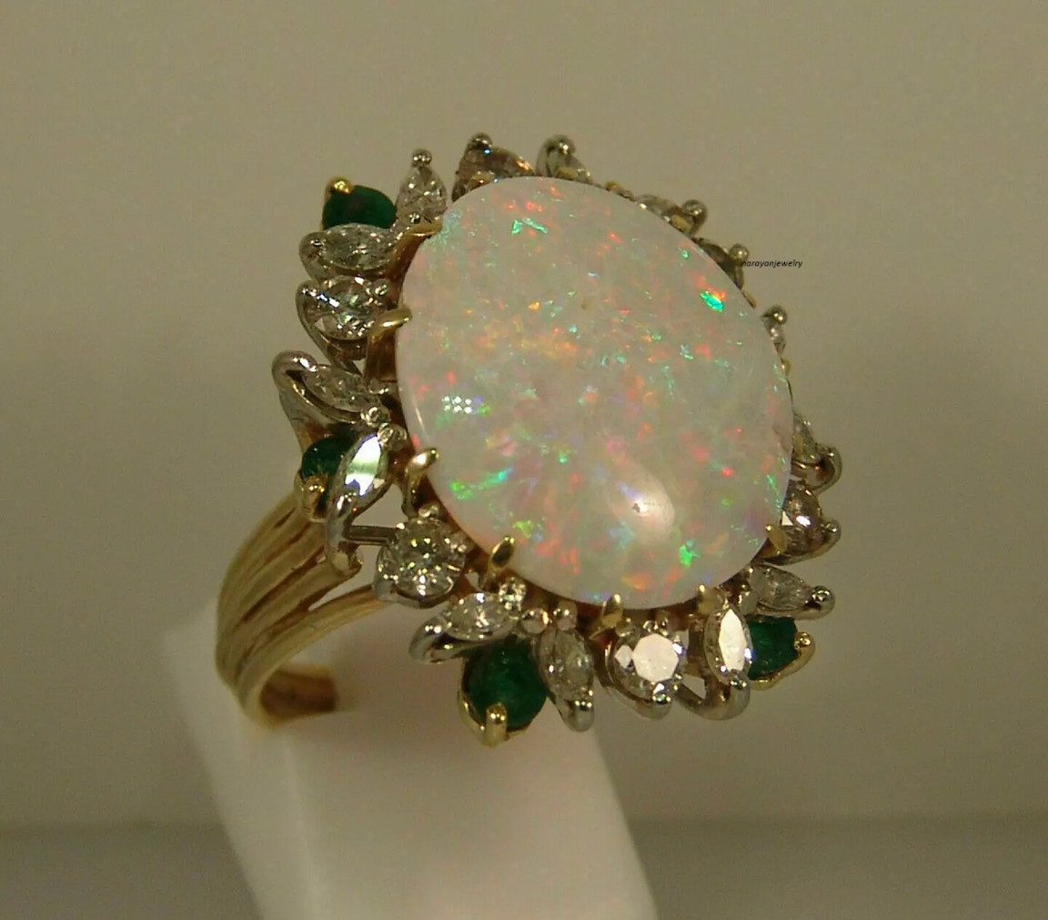 Natural Fire Opal Oval Cut Halo Engagement Ring 14K Yellow Gold Plated Silver