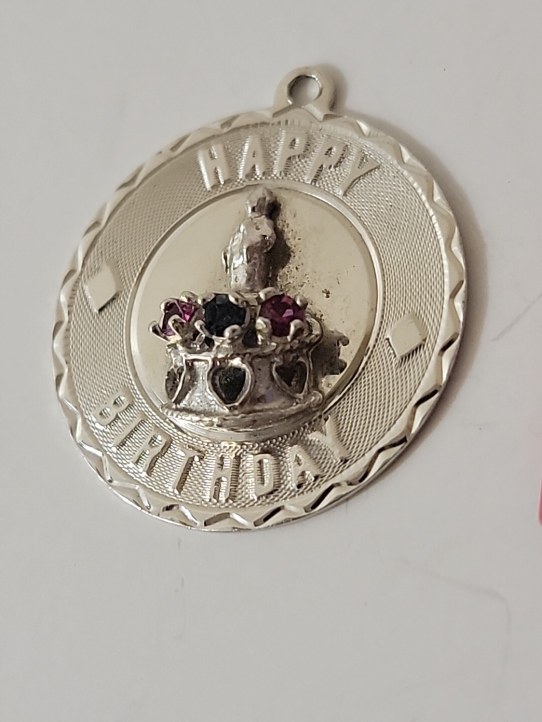 Sterling 925 Silver “Happy Anniversary” Charm Pendant “Olive” Small Gemstones
